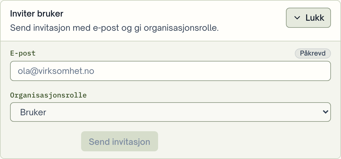 Inviter en bruker til organisasjonen i Kerna.