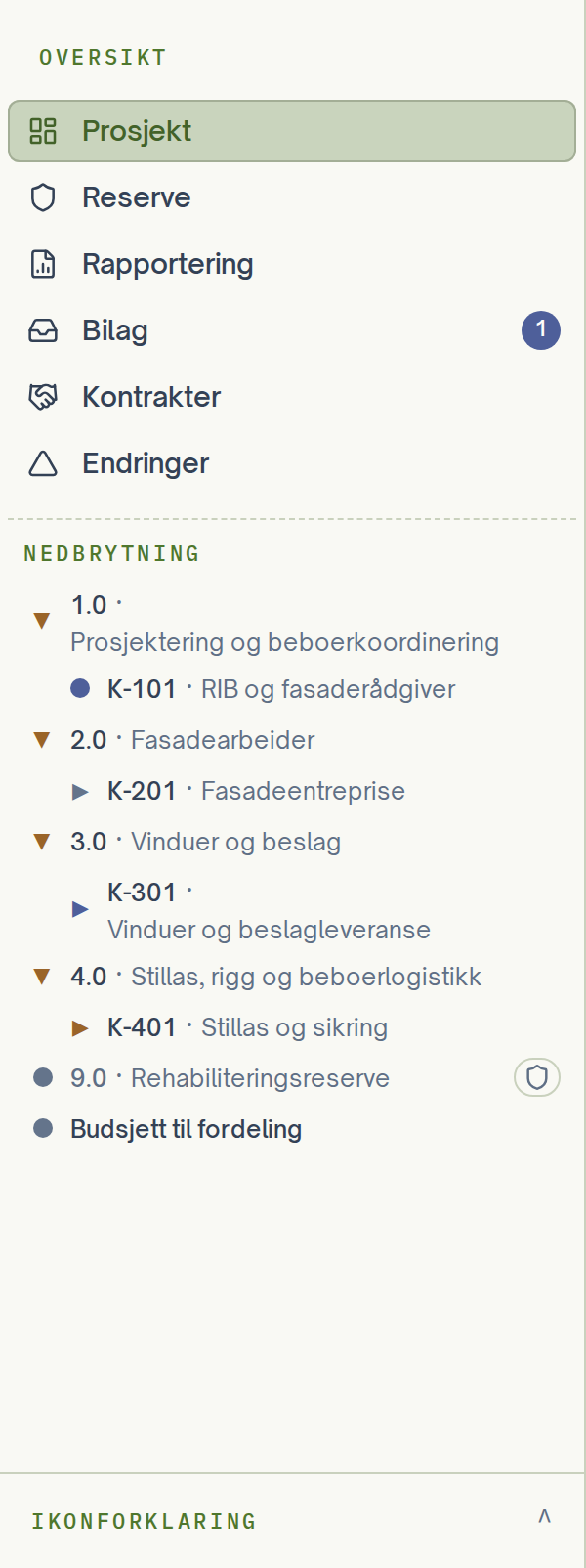 Prosjektnavigasjonen med inngang til rapportering.