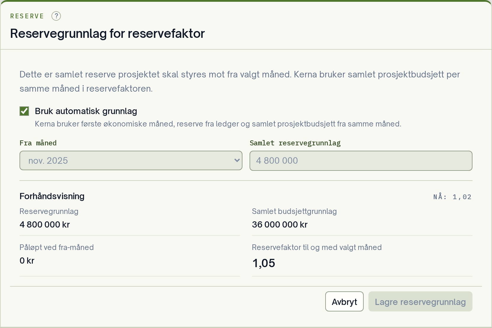 Endre reservegrunnlaget.